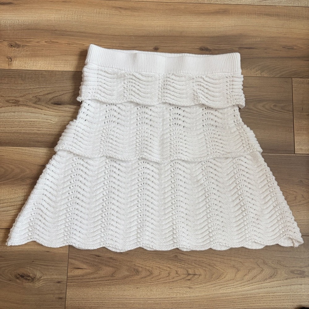 Sabo Cotton Crochet Knit Pull On White Skirt Size S Coastal Resort Beach